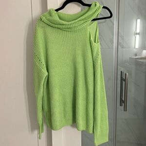 Asymmetrical Knit Sweater – Lime Green. Loose fit